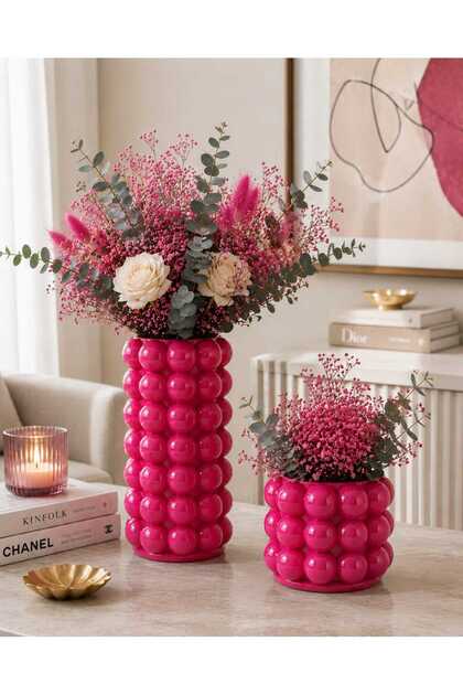 2'Li Bubble Pinterest Konsept Vazo Seti(FUŞYA RENGİ)
