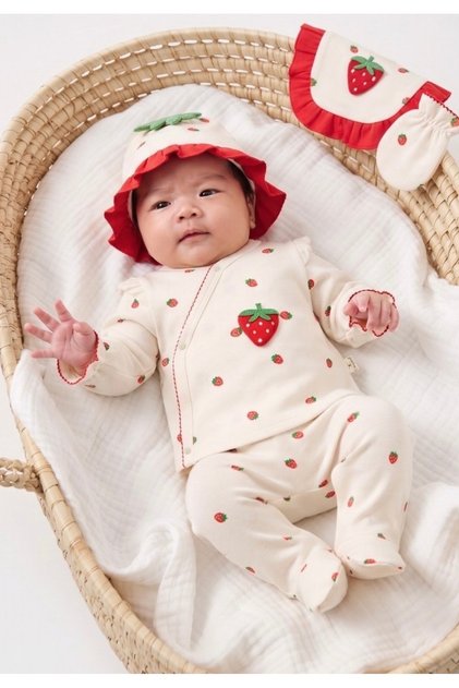 Strawberry Girl Embroidered Newborn Baby Girl 5-Piece Hospital Discharge Bodysuit Set Baby Outfit