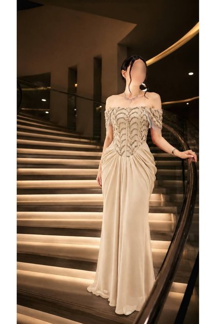 Luxury Embroidery Off Shoulder Long Evening Dress