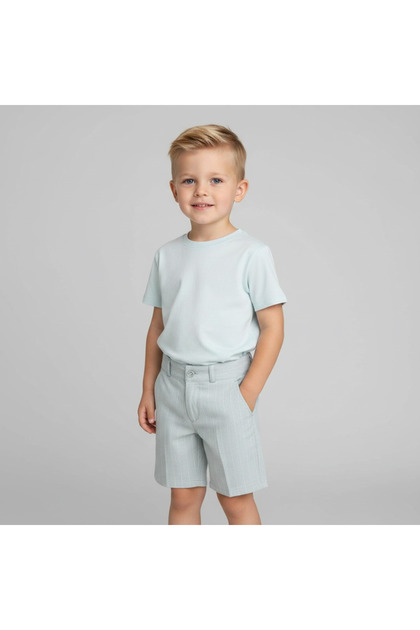 Boy's Light Sky Blue Striped Linen Shorts - Classic Cut Summer Wear 1-14 Years