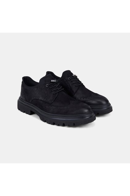 Men's Black Brogue Thick Soled Classic Leather Shoes