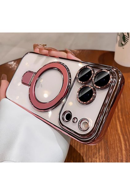 iPhone17 Pro Pink Magnetic Bracket Phone Case for IPhone Air 17 16 15 Plus 14 13 12 11 Pro Max Ring