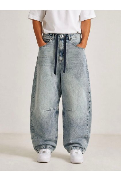 Trend Men's Special Washing with Aging Effect Loose Fit Baggy Denim Jeans Men's Pants