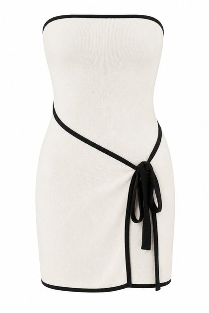 Ecru Knitted Ribbed Mini Dress - 2Y9982