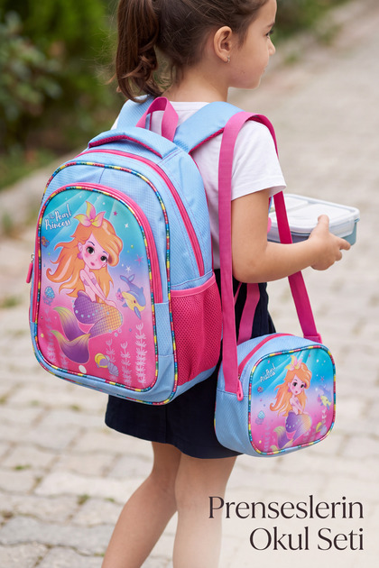 Mermaid Mermaid Patterned Lunchbox and Backpack Set for Primary School and Kindergarten Ergonomic Children's Backpack Set