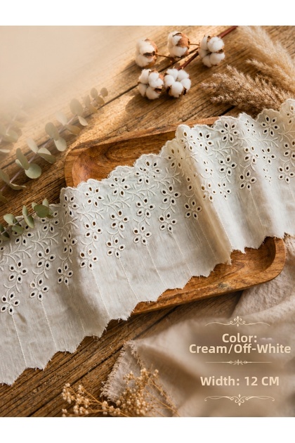 1 Meter Cream Cotton Scallop Edge Lace Floral Vintage Embroidery, 12 cm Width No: P-401