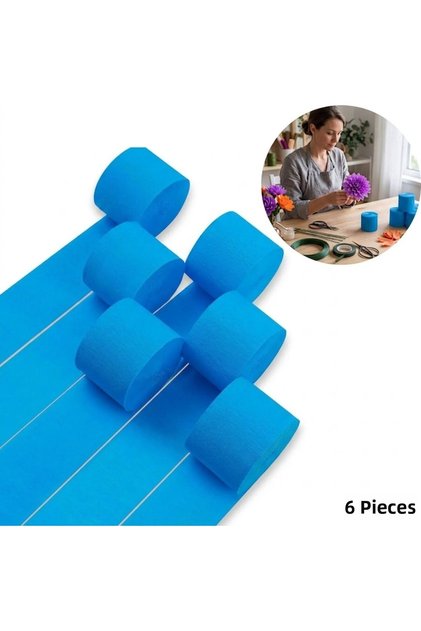 Blue Stripe Crepe Paper Roll, Flower Making, Craft Decoration Paper, 6 Pieces, 4.5 cm X 22 Meters