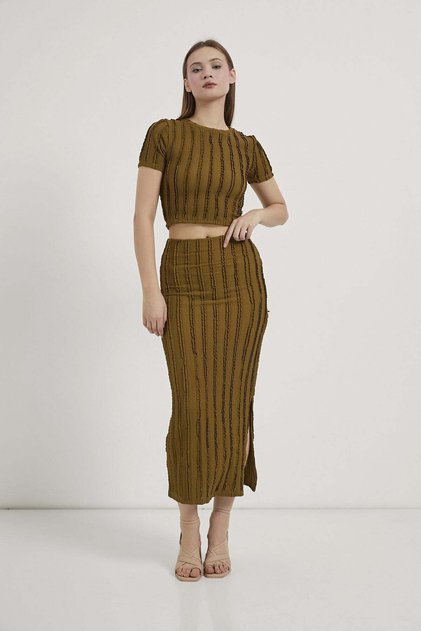 Textured Crop T-Shirt Skirt Set