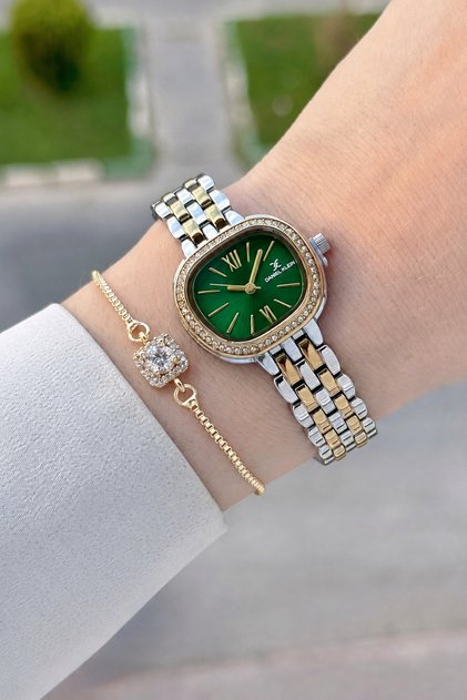 Dial Green Gold Silver Color 27 mm Women Wrist Watch and Bracelet with Gift Package