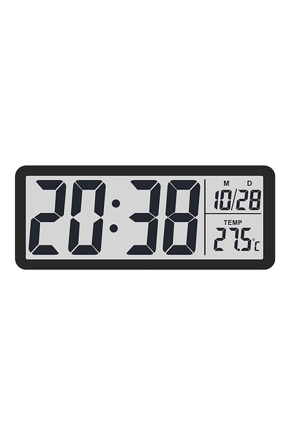 Black Digital Wall Clock Electronic Wall Mounted LCD Disply Clocks Multifunctional Temperature and T