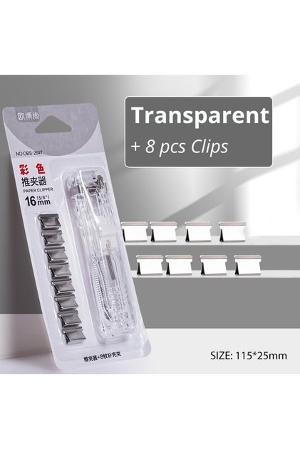 Transparent Mini Traceless Reusable Hand Clamp Push Stapler Paper Book File Office School Student Bi