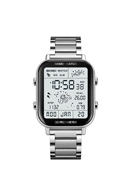Silver Fashion Men's Digital Watch Back Light Display Sport Multifunctional Square Electroni