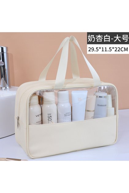 Beige L Portable Travel cosmetic bag Women Transparent Makeup Bag Large-Capacity Bath Wash Bags Mult