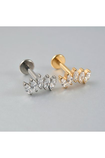 Silver 1.2x8mm 1PC Style 5 1pcs G23 Solid Titanium CZ Horse Eye Flower Cartilage Earring Stud 16G In