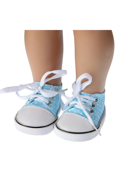 SH-0037-3 7 cm Canvas Denim Sneakers New Born Baby Shoes Handmade Lace-up Sneakers Shoes For 18 Inc