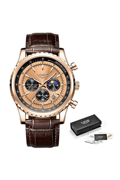 rose gold brown New Mens Watches Top Brand Luxury Men Wrist Watch Leather Quartz Watch Spo