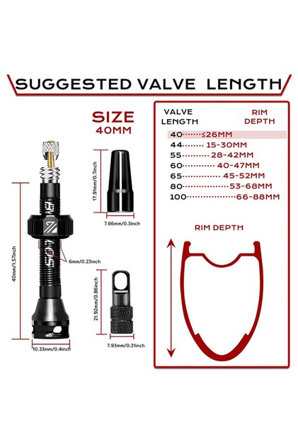 BLACK-40MM Bike Tubeless Valve 40/44/55/60/65/80/100mm Bicycle Presta Valve CNC Alum