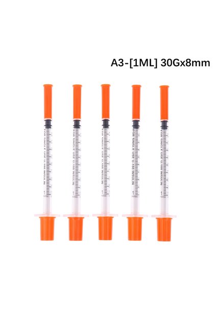A3 5Pcs 0.3/0.5/1ML Disposable Plastic Veterinary Syringe Orange Cap Sterile Insulin Syringe With Ne
