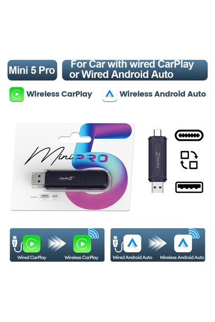 محول Carplay اللاسلكي الجديد من CarlinKit لجهاز Mini 5 Pro و Mini 5 SE لأجهزة iPhone، بتردد 5.8 جيجاهرتز، يدعم تقنية WiFi و Bluetooth، سريع ومستقر.