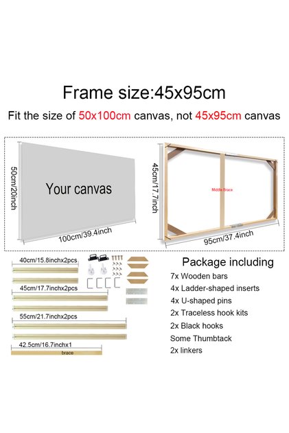 45x95cm Various Sizes Canvas Frame Wooden Frames Natural Wooden Photo Oil Painting Canvas Diamond Pa
