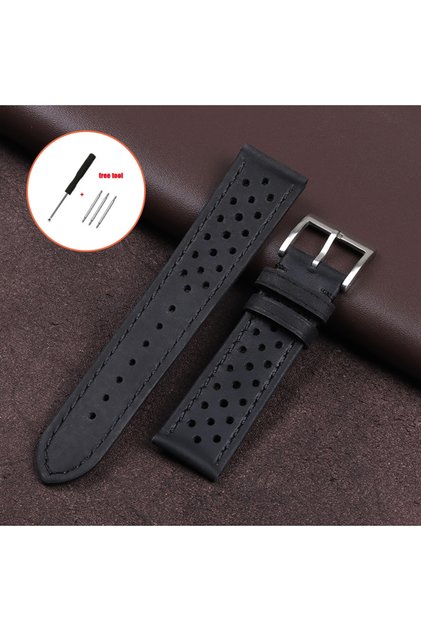 22mm Matte Black 18mm 20mm 22mm Vintage Genuine Leather Strap Men Women Universal Cowhide WatchBand