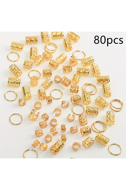 Golden 80pcs Dreadlock Hair Beads - Stylish Alloy Hair Accessories Loc Hair Jewelry for Braids for G