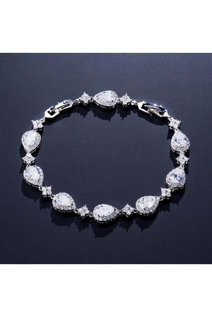 Sliver Color ZAKOL Classic Geometric Water Drop CZ Bracelet for Women Bridal Gorgeous Buling Zircon