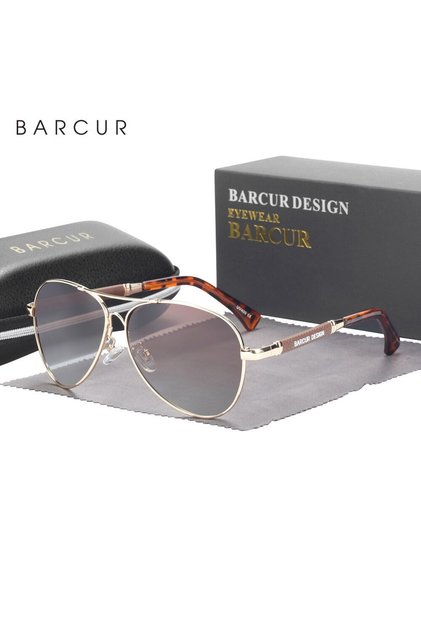 Leopard Gradient Tea BARCUR Design Memery Frame Sunglasses Polarized For Men Sun Glasses Women Pilot