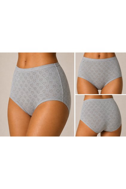 Yildiz Çamaşir 6-Pack Premium 100% Cotton Jacquard Heart Patterned High Waist Women's Bato Panties
