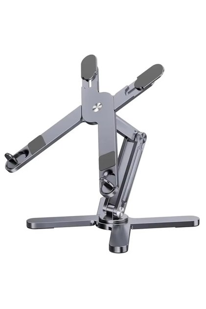 Gray Laptop Stand with 360 Rotating Base, Computer Notebook Laptop Riser Metal Holder for Desk Colla