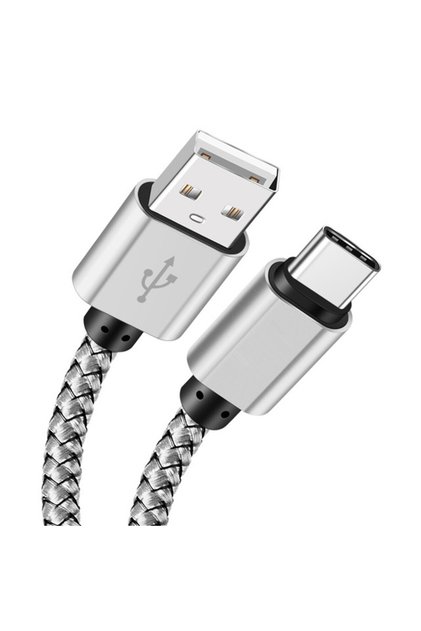 كابل شحن USB A إلى Type C أبيض بطول 2 متر، شاحن سريع 2 أمبير، كابل بيانات من النايلون بأطوال 1 متر، 2 متر، 3 متر لأجهزة أندرويد وهواوي