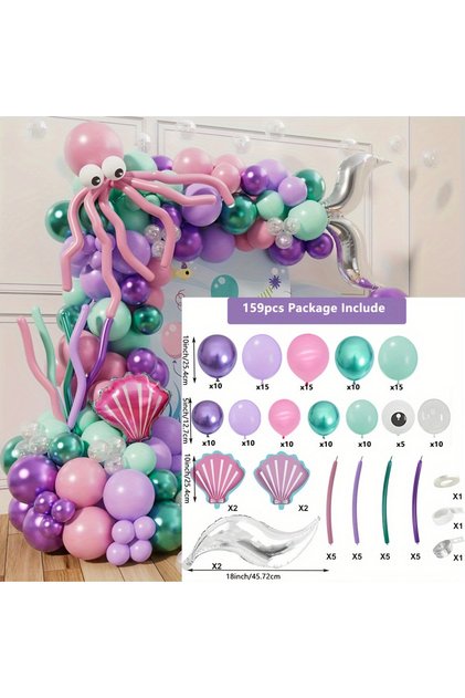 Other MULTI 159PCS Mermaid Balloon Arch Set Ocean Theme Birthday Party Summer Balloon Decoration Haw