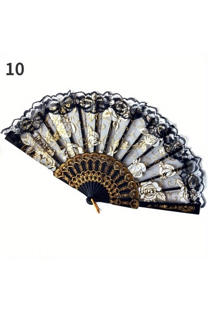 10 1PC Rose Lace Fan Dance Wedding Party Bride Hand Fan Gypsy Style Folding Fan Decoration