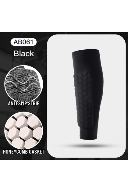 أكمام الساق XL AB061-BK واقيات الساق من النايلون المقاوم للصدمات على شكل خلية نحل، جوارب داعمة لحماية الساق لكرة القدم