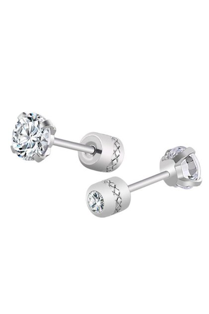 4mm Silver 1Pair Stainless Steel Crystals Stud Earrings For Men Women Not Fade Ear Rings Jewelry