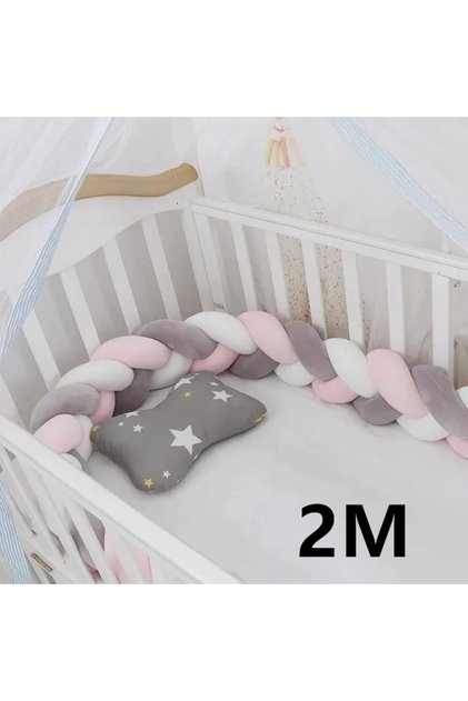 2M Baby Crib Protector Bed Braid Knot Cushion for Infant Kids 3 Shares Toddler Baby Bed Bumpers In T