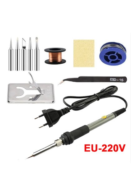 Gray 11pcs a set Multi-kit Adjustable Temperature Electric Soldering Iron 220V 60W Multifunction Wel