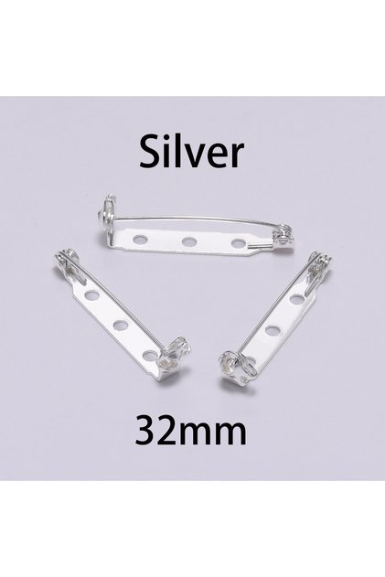 Silver - 32mm 20pcs 20 25 32 38mm Brooch Clip Base Pins Blank Safe Lock Brooch Pin Base Badge Holder