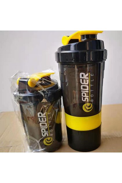 501-600ml black 3 Layers Shaker Protein Bottle Powder Shake Cup Water Bottle Plastic Mixing Cup Body
