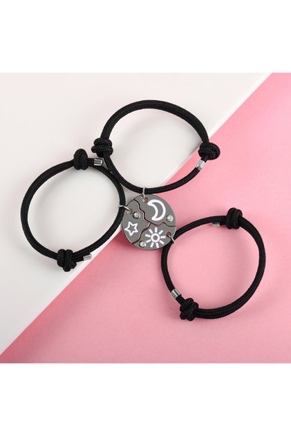 black 3Pcs/set Stars Moon Sun Stitching Best Friend Bestie Bracelet for Women Fashion Friendship Gif