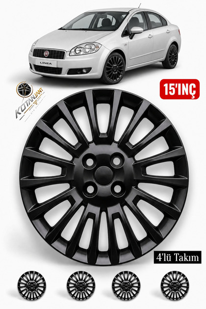 FİAT LİNEA 15 İnç Jant Kapağı 4'lü Set Piano Black + 4 Amblem