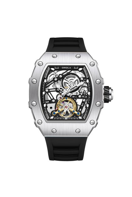 silver black Fashion Luxury Men's Watch ONOLA Hollow Out Rudder Flywheel Fully Automatic Mechanical