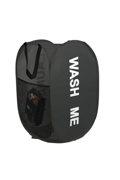 Black Portable Mesh Pop Up Laundry Hamper Wide Opening Breathable Collapsible Space-Saving Laundry B