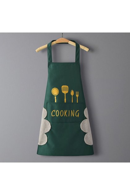 Green Hand-wiping Oil-proof Kitchen Apron Men Women Cooking Baking Apron For Restaurant Waiter Chef