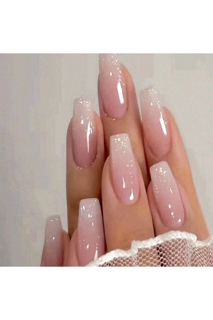 Pink 24PCS Long Coffin Pink Press On Nails Fake Press On Nails Gradation Press On Nails Summer Nails