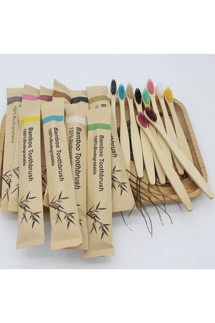 10Pcs Mixed Colors 10Pcs Bamboo Toothbrush Eco Friendly Wooden Tooth Brush Soft Bristle Tip Charcoal