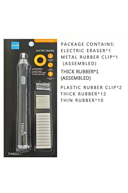 8302-Black Tenwin Adjustable Electric Eraser With Battery Power Refills For Drawing Sketch Era...