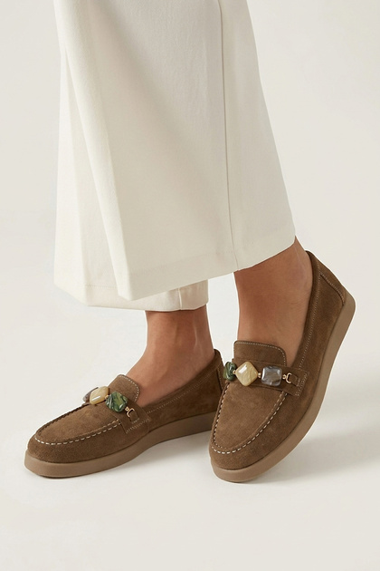 , Women's Genuine Leather Loafer Shoes 161359Z710 Caramel