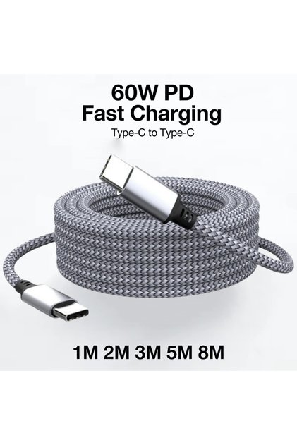 2 meter USB C 60W 8m 5m 3m 2m 1m Type C Cable Fast Charging PD Cord Data Transmission C to C Chargin