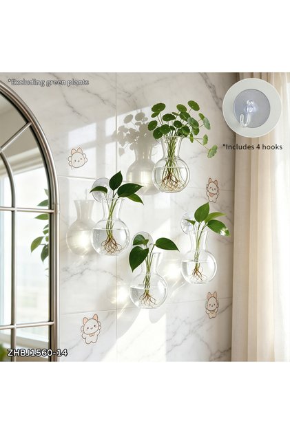 4 Pcs Creative Semi Circular Class Wall Mounted Vase Flower Plate Plant Hydroponic Aquarium Wall Fis